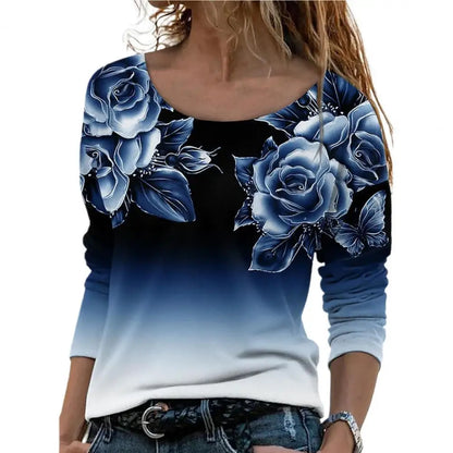 Women Shirt Floral Print Gradient Color All Match Daily Wear Spring Blouse roupas femininas Блузки blusas рубашка женская