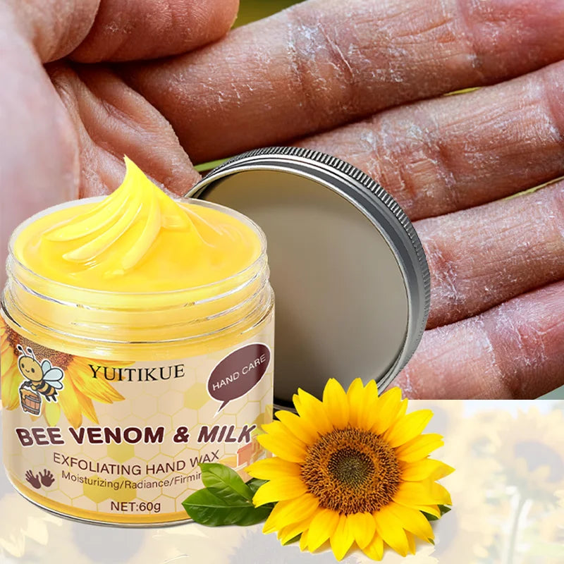Bee Venom Milk Exfoliating Hand Wax Mask 60g - Gentle peel, moisturizes, whitens, and firms hands, painless