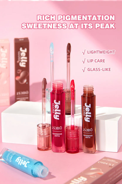 Mirror Water Light Jelly Lip Gloss Shiny Mirror Moisturizer Sexy Red Rose Liquid Lipstick Glitter Lip Oil Glass Lip Stain Makeup
