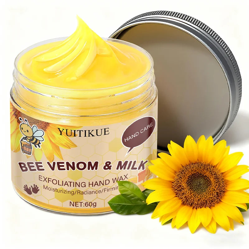 Bee Venom Milk Exfoliating Hand Wax Mask 60g - Gentle peel, moisturizes, whitens, and firms hands, painless