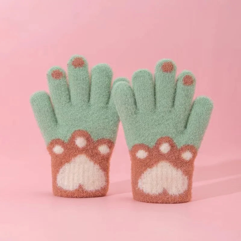 1 Pair Cute Furry Kitten Glove for Kids Boy Girl Fashion Cartoon Cat Paw Children Glove Autumn Winter Thicken Plush Glove