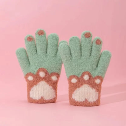 1 Pair Cute Furry Kitten Glove for Kids Boy Girl Fashion Cartoon Cat Paw Children Glove Autumn Winter Thicken Plush Glove