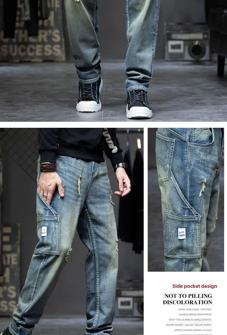 Spring Autumn Men's Jeans Luxury Fashion Plus Size 44 Boyfriend Streetwear Casual Harem Denim Jeans Pants Blue Designer Trousers
