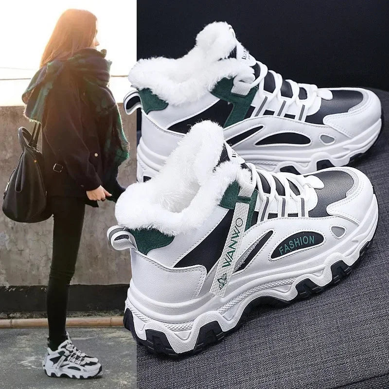 Women's Casual Sneakers Non Slip Comfortable Sports Shoes Women Winter Outdoor Vulcanized Shoes Woman Fleece Walking Trainers