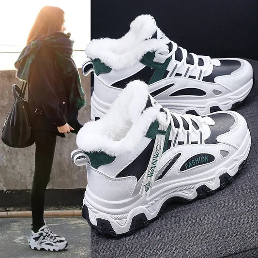 Women's Casual Sneakers Non Slip Comfortable Sports Shoes Women Winter Outdoor Vulcanized Shoes Woman Fleece Walking Trainers