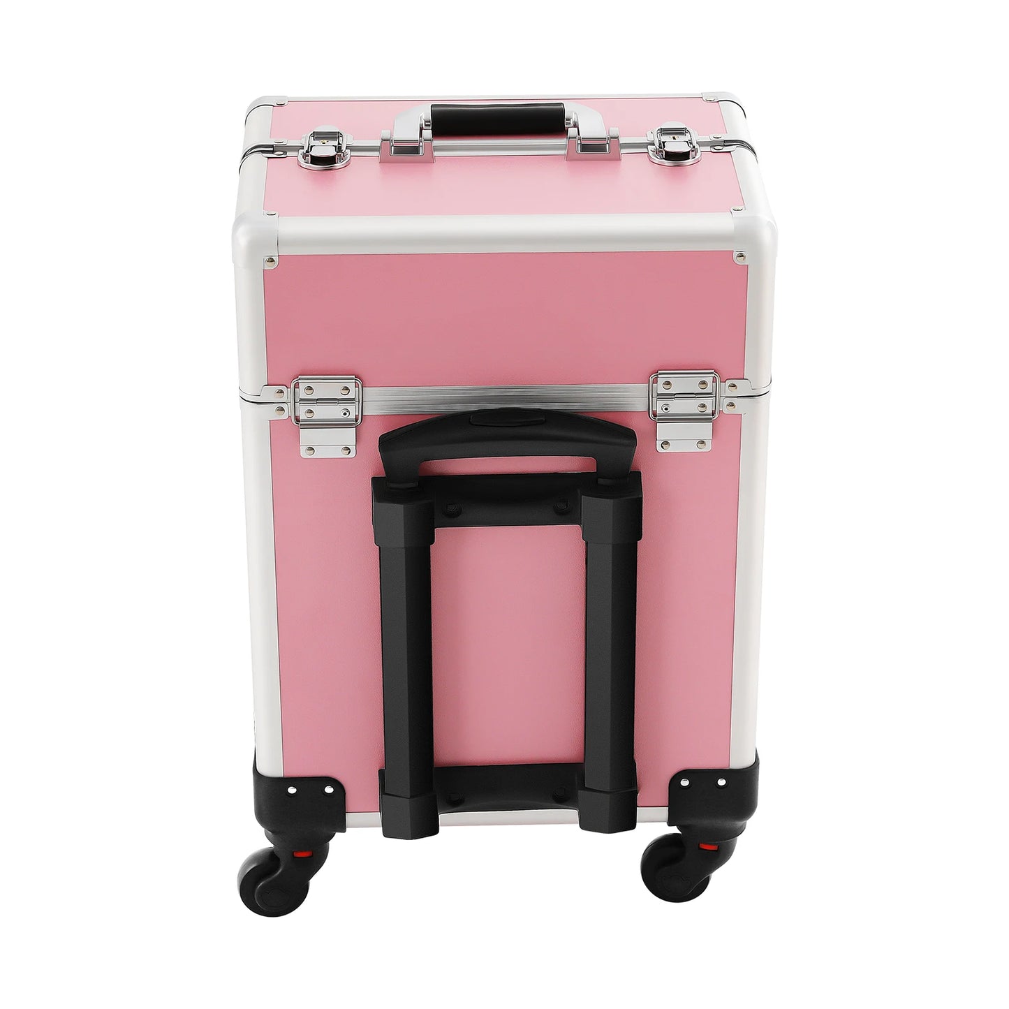 Rolling Makeup Train Case,Cosmetic Trolley with Keys,Hairdressing Travel Case,Large Capacity Trolley Makeup Box,Pink/Black