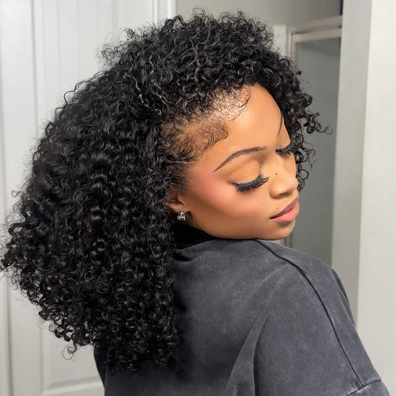 300 Density Burmese Curly Human Hair Wigs For Women 4C Afro Kinky Culry 3 IN 1 Half Wigs Human Hair Wigs 100% Human Hair On Sale