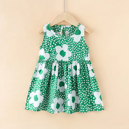 Girls Casual Dresses Flower Printing Sleeveless Casual Dress Toddler Clothes Flower Girl Dresses 2 To 8 Years