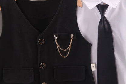 2024 new  boy's solid color children's gentleman suit wear baby chain vest  Tie Shirt three piece formal evening fashion dres