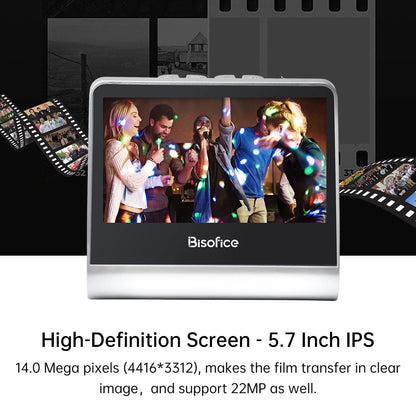 Bisofice Film and Slide Scanner 5'' LCD Screen for 135 Film/126KPK /110 Film/Super8/ Monochrome/Slide to Digital JPEG Photos