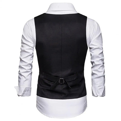 Men Business Waistcoat Workwear Business Formal Wedding Waistcoat Pockets Removable White Strips Suit Vest Classic Solid Color