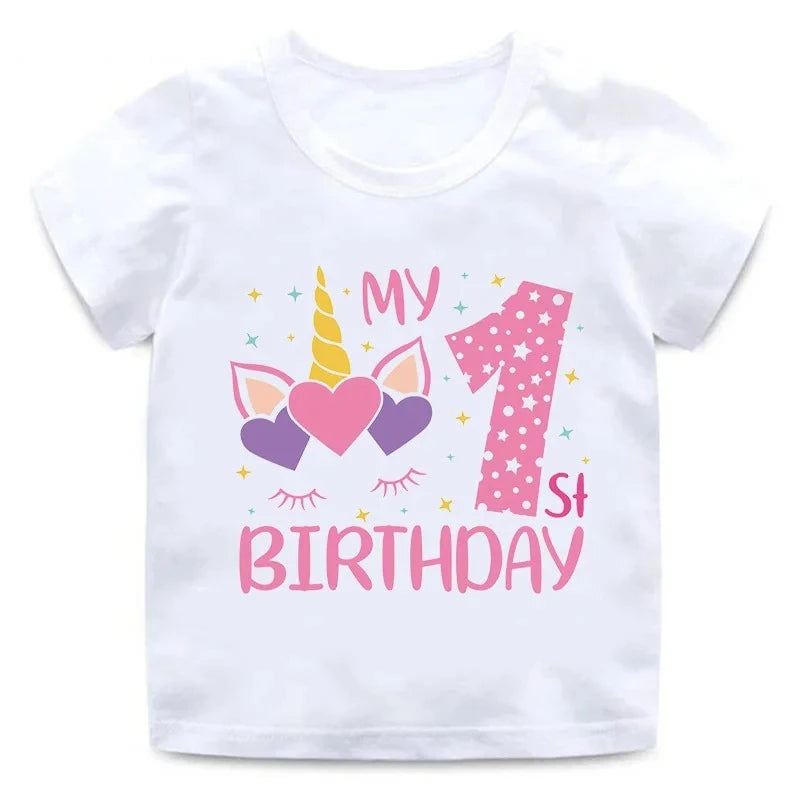 My 1 2 3 4 5 6 7 8 9 Th Years Birthday Unicorn Print Cute Girls Clothes Summer Short Sleeve Kids T Shirt Baby Customize T-Shirts