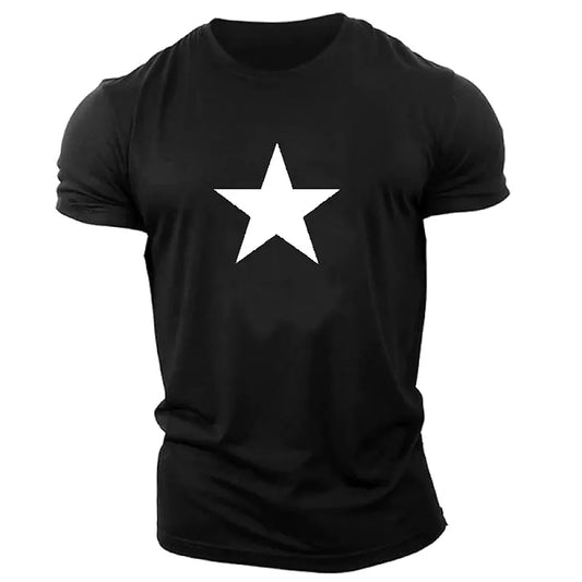 2025 New Men's Summer Fashion Pentagram Printed Comfortable and Breathable Round Neck T-shirt Outdoor Leisure Sports Top