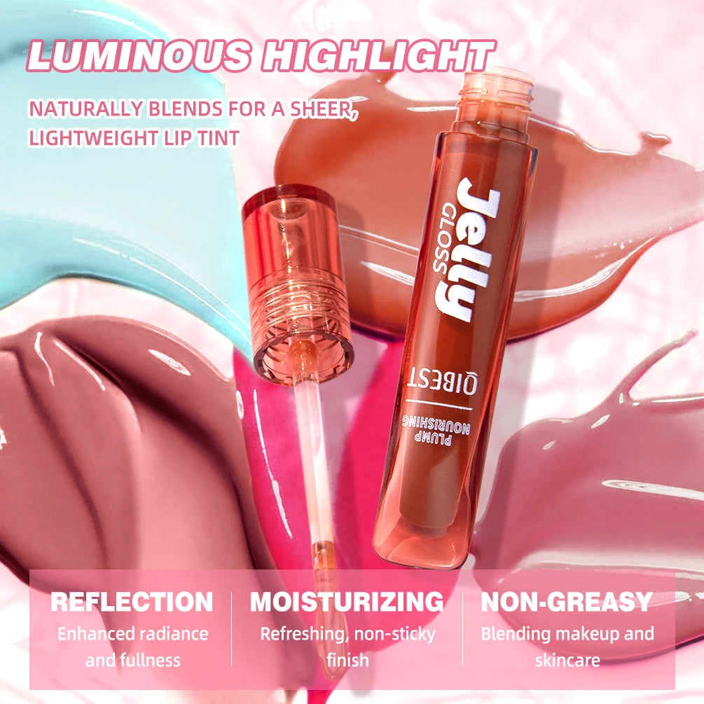 Mirror Water Light Jelly Lip Gloss Shiny Mirror Moisturizer Sexy Red Rose Liquid Lipstick Glitter Lip Oil Glass Lip Stain Makeup