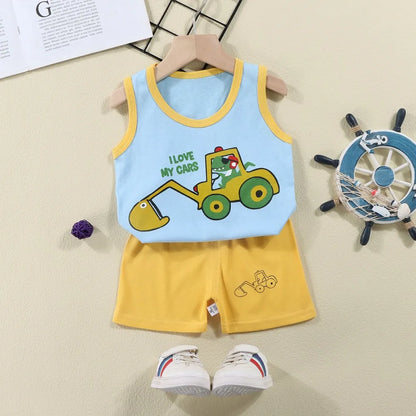 Fashion Kids Clothes Boys Girls Sets Top Shorts 2PCS 100% Cotton Soft Summer Children Baby Cloths T-shirt Shorts Toddler Suit