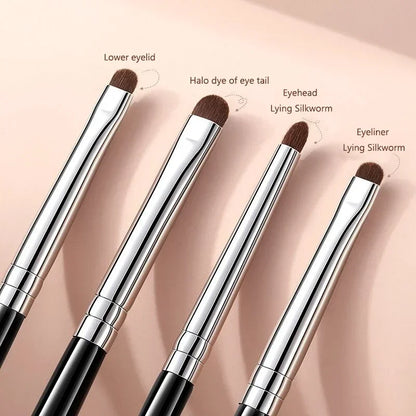 1 Set Of 4 Black Eye Detail Makeup Brushes Pony Hair Precision Eye Shadow Lying Silkworm Brightening Eyeliner Applicator Small