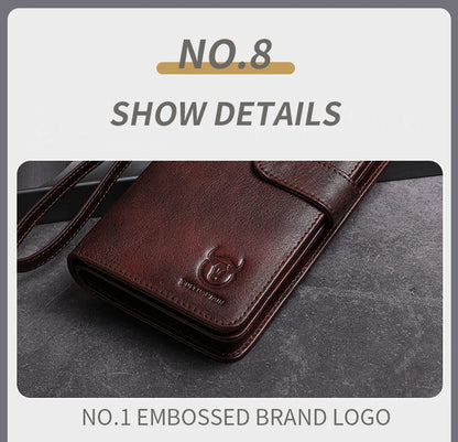 BULLCAPTAIN Men Long Wallet Clutch Bag Credit Card Holder Purses Carteras Billetera Hombre Leather Money Portfe Carte