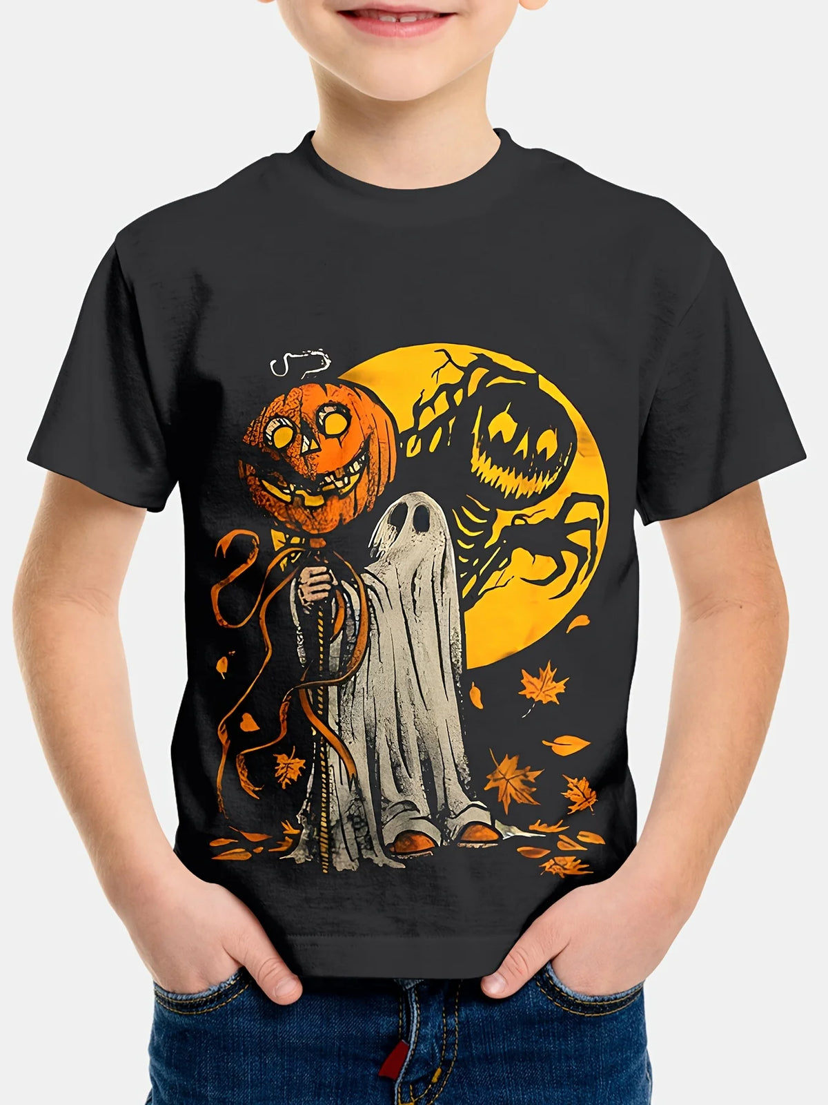 Girl Clothes Funny Terror Pumpkin Graphic T Shirt Boys Girls Halloween Short Sleeve Tops Tees 2-10Y Halloween Gift Party T-Shirt