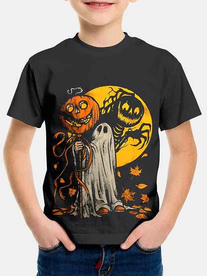 Girl Clothes Funny Terror Pumpkin Graphic T Shirt Boys Girls Halloween Short Sleeve Tops Tees 2-10Y Halloween Gift Party T-Shirt