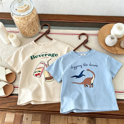 Summer Clothes Short Sleeve Tops Tees Printed Fashion Children's T-shirts Loose Casual Girls Boys Crewneck Casual T Shirt 1-7age