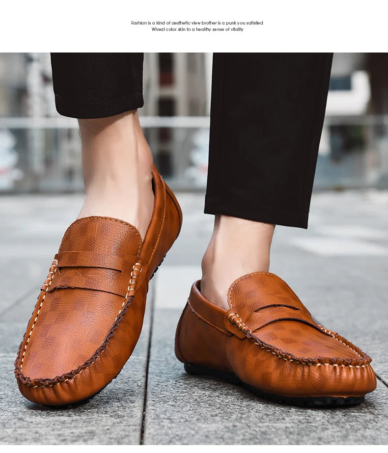 Men Shoes Casual Leather Mens Loafers Moccasins Designer Slip on Boat Shoes High Quality Chaussure Homme Plus Size 38-47