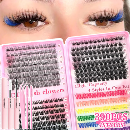 [Personal Eyelash] 240/390/600 Cluster Color Mixed Eyelash Extension Kit Makeup Beginner False Eyelash