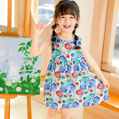 Girls Casual Dresses Flower Printing Sleeveless Casual Dress Toddler Clothes Flower Girl Dresses 2 To 8 Years