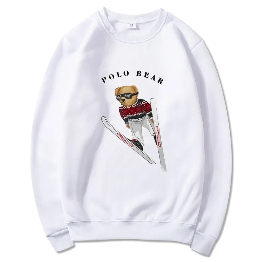 Men's casual and comfortable pullover, fashionable and versatile hooded sweatshirt with teddy bear pattern, sports shirt