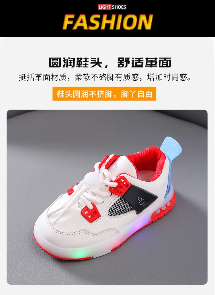 New Kid Shoes Fashion Versatile Comfort Boys Sneakers Breathable Non Slip Simple Casual Shoe LED Lightweight Classic Girls Shoe