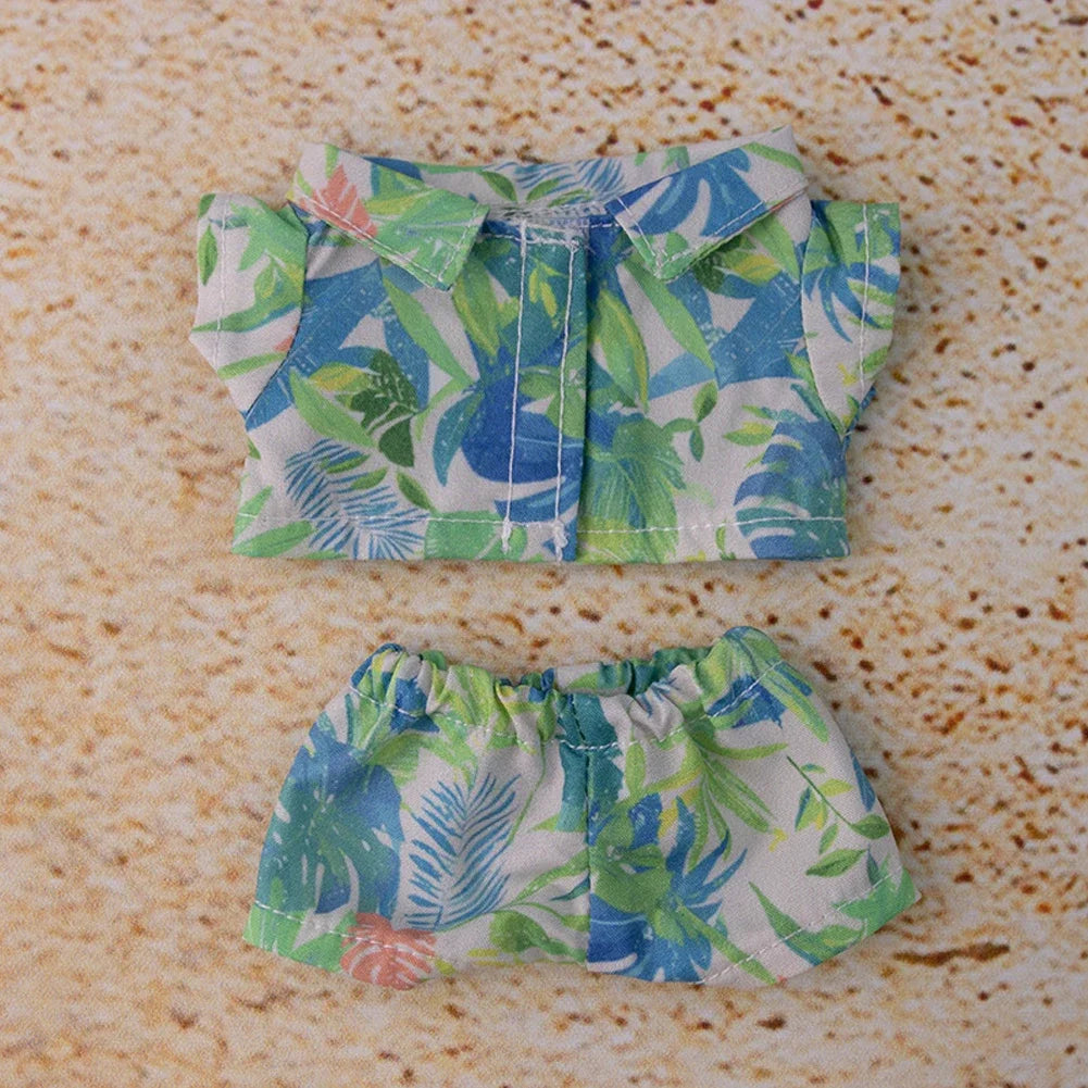 For 15/17cm 3.0 labubu doll cothes Swimsuit Beach skirt beach striped floral shirt shorts For ropa labubu outfit Decorations