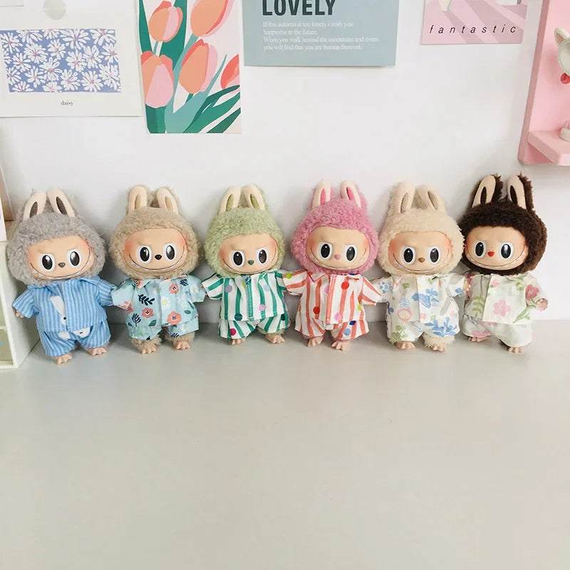 For 15/17cm 3.0 labubu doll cothes Swimsuit Beach skirt beach striped floral shirt shorts For ropa labubu outfit Decorations