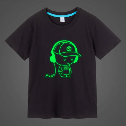 Boys Girls music Print Noctilucence Luminous T-shirts Summer men woman Kids Neon Party Club Night Light Punk Tops Tees
