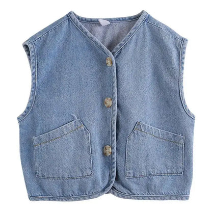 Children's Vest Spring and Autumn Season New Baby Versatile Shoulder Fashion Boys and Girls' Denim Vest Children Clothes