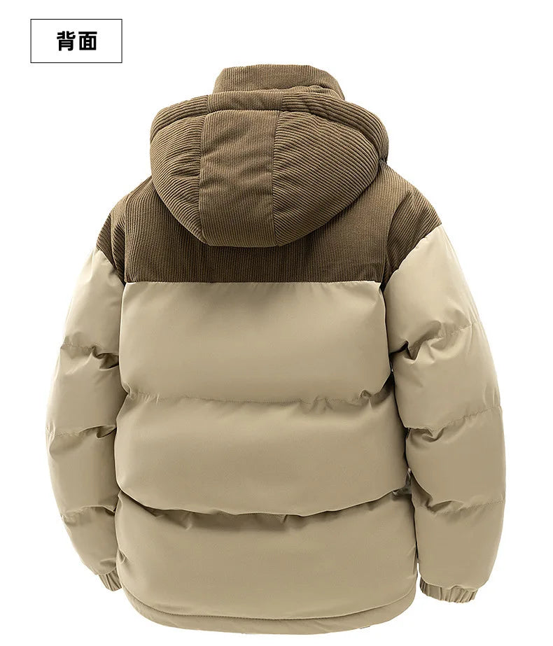 Men's New Winter Cotton Jacket: Fleece-Lined, Thickened for Warmth, with Removable Hood and Stand-Up Collar for Cold Resistance