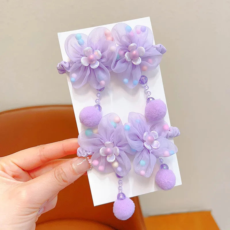 Children Flower Hair Rings Girls Pink Princess Elastic Flower Furball Hair Rings