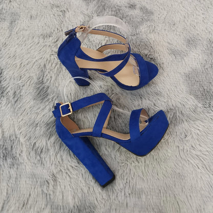 LOSLANDIFEN Women's Open Toe Cross Strap Buckle Wedge Platform Sandals High Heel Chunky Block Heels Dress Party Wedding Shoes