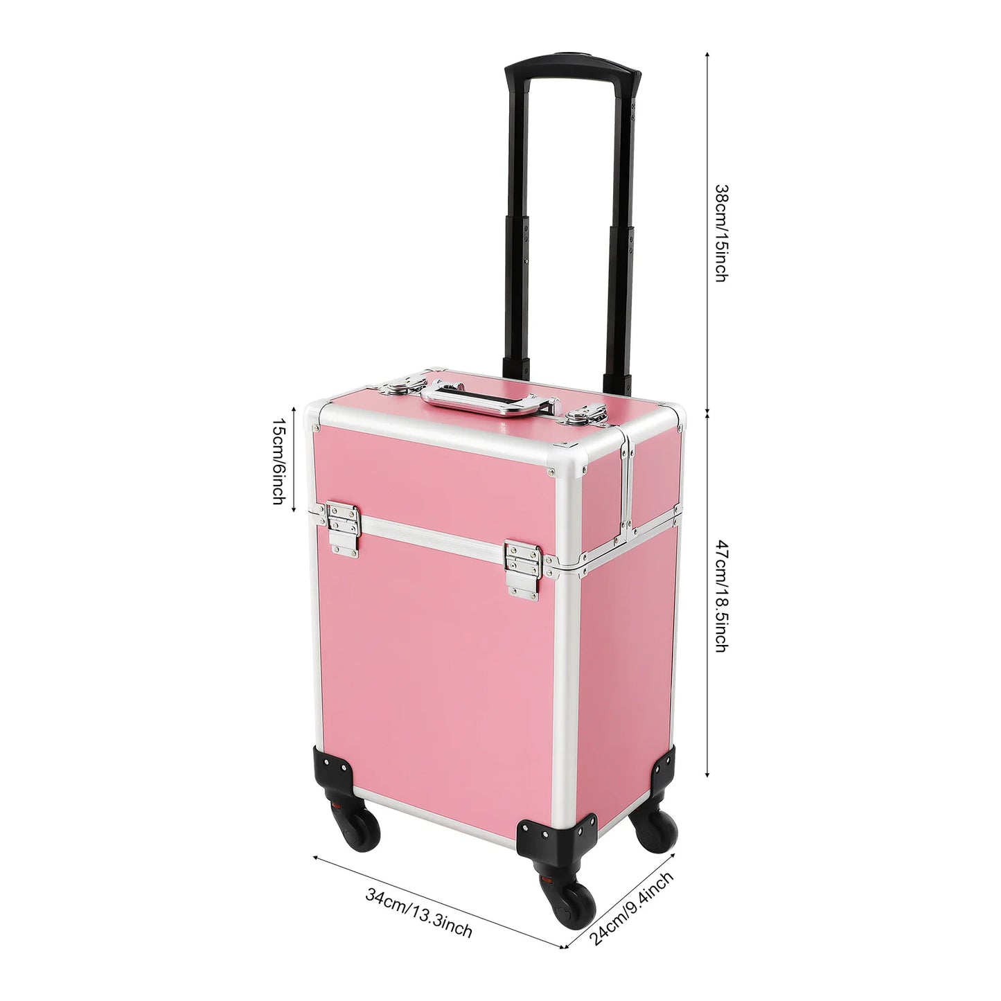 Rolling Makeup Train Case,Cosmetic Trolley with Keys,Hairdressing Travel Case,Large Capacity Trolley Makeup Box,Pink/Black