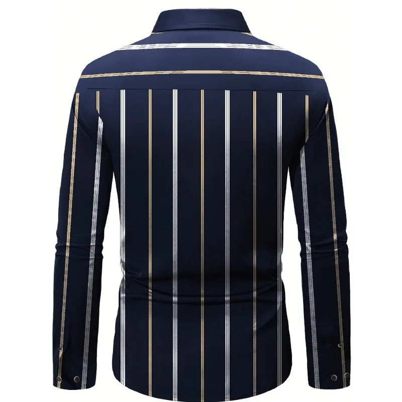 2025 New Men Shirts Fashion Brand Striped Long Sleeve Smart Casual Male Business Shirts