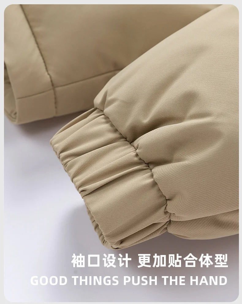 Men's New Winter Cotton Jacket: Fleece-Lined, Thickened for Warmth, with Removable Hood and Stand-Up Collar for Cold Resistance