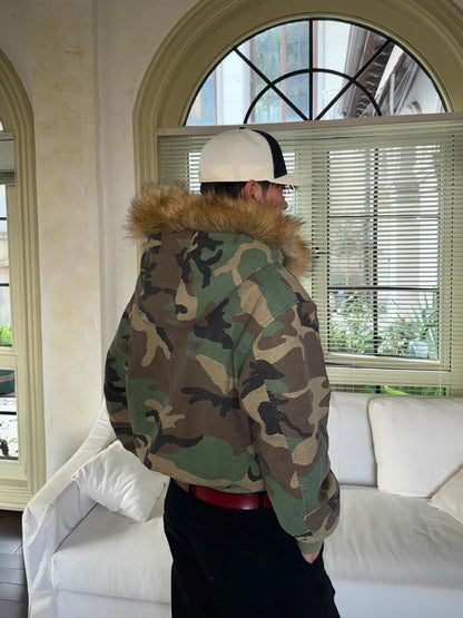 PFHQ Hooded Collar Camouflage Men's Cotton Jacket American Style Reversible Thickened Faux Rabbit Fur Coats Winter New 21P1794