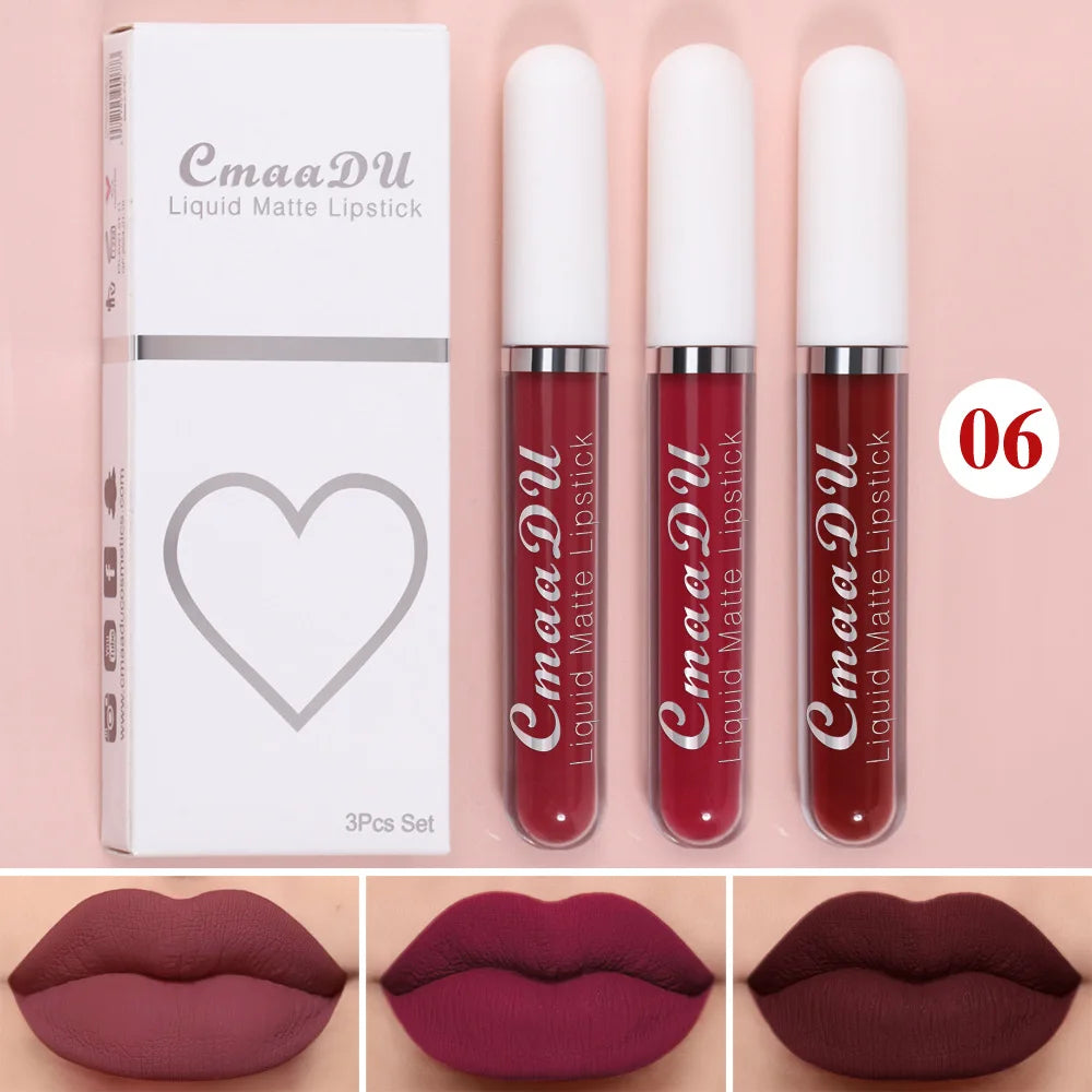 1/3pcs Matte Lipstick Set Liquid Waterproof Velvet Sexy Red Lip Gloss Kit Makeup Lasting Non-stick Cup Lip Tint Beauty Cosmetics