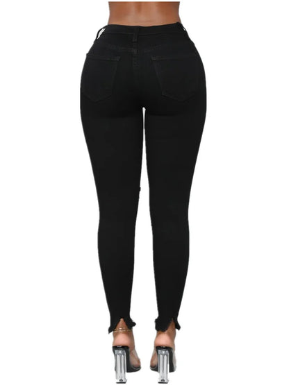 Hole Jeans Women Denim Pencil Pants Ripped Skinny Stretch High Waist 2025 Washed Distressed Ankle Length Trousers Streetwear