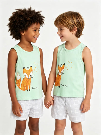 Summer Boys Clothing Sets Children's Sleeveless Cotton Clothes Kids Vest+Shorts 2pcs Boys Outfits Sportwear Cartoon Baby Sets