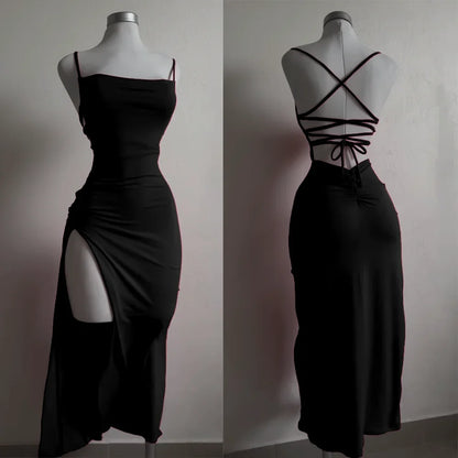 2025 explosive new dress summer high sensibility halter strap Spice Girl bag hip dress