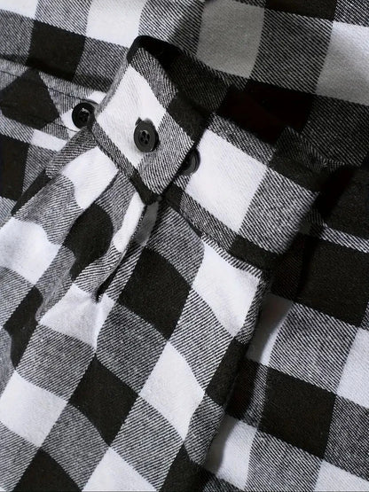 Youth Fashion Street Hooded Plaid Shirt Men's Slim Fit Long Sleeved Shirt Couple Travel Casual Shirt Men's Sports Shirt Jacket