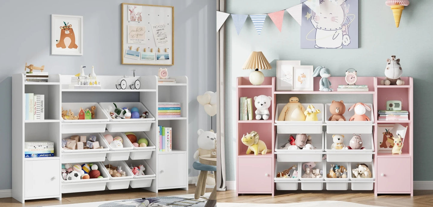 Getone Toy Storage Unit Children's Bookcase Toy Organiser Kids Storage with 8 Removable Boxes and Storage Shelves for Living Room Playroom Bedroom 138.8 x 29.6 x 94.3 cm