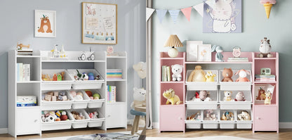 Getone Toy Storage Unit Children's Bookcase Toy Organiser Kids Storage with 8 Removable Boxes and Storage Shelves for Living Room Playroom Bedroom 138.8 x 29.6 x 94.3 cm