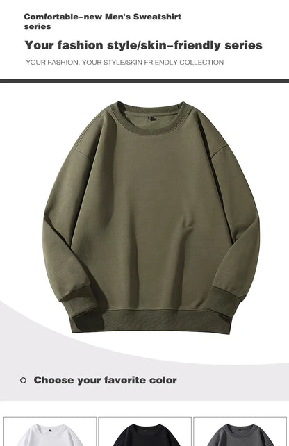 400g Heavy Weight Round Necked Sweatshirts Loose Solid Color  for Spring Autumn Men women's Casual Sports Top Pullover M-4XL