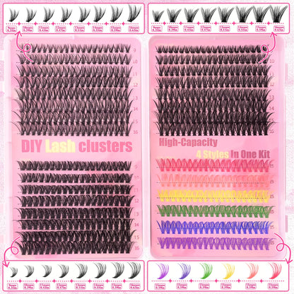 [Personal Eyelash] 240/390/600 Cluster Color Mixed Eyelash Extension Kit Makeup Beginner False Eyelash