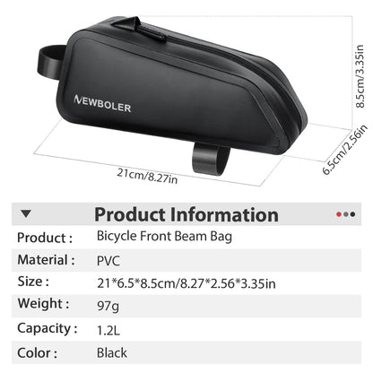 NEWBOLER Bike Bag 1.5L Portable Frame Front Tube Cycling Bag MTB Road Bicycle Pannier Bag Large Capacity EVA Cycling Bag